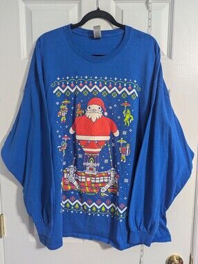 Fortnite Royal Blue Long Sleeve Santa Holiday Tee